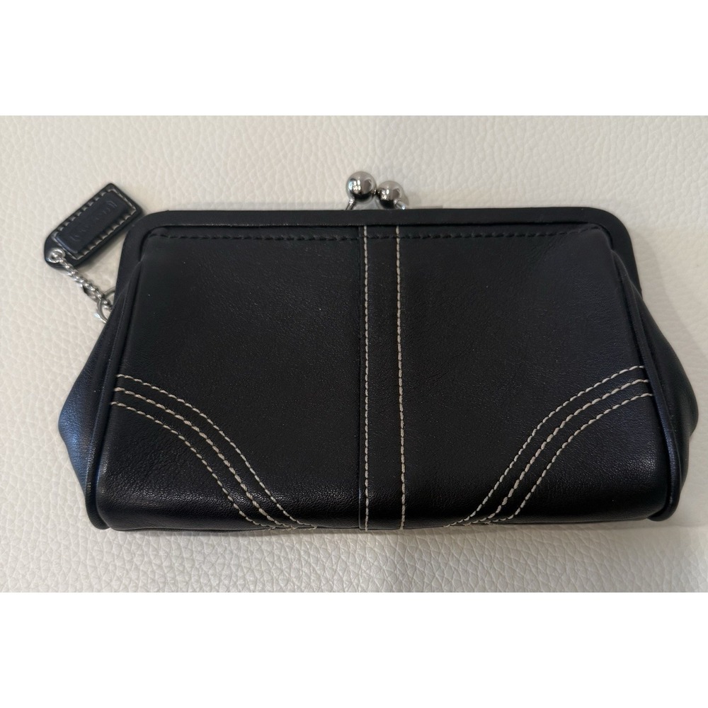 Coach Black Leather Soho Framed Kisslock Wristlet Wallet Purse